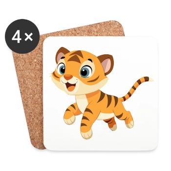Baby Tiger Player with Big Eyes (v02) - Coasters (set of 4) - white - Front