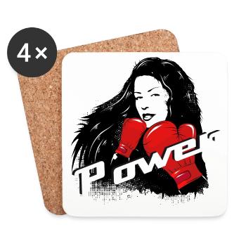 Boxerin mit Power-Schriftzug – starkes Frauenmotiv - Untersetzer (4er-Set) - Weiß - Vorne