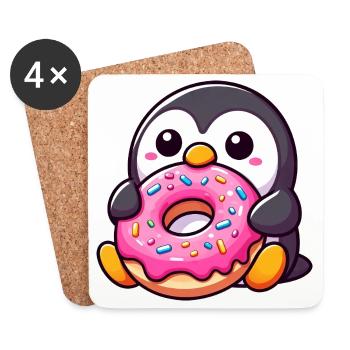 Pingouin mignon avec beignet Dessert Snacking - Dessous de verre (lot de 4) - blanc - Devant