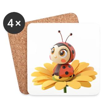 Coccinelle mignonne sur une fleur - Dessous de verre (lot de 4) - blanc - Devant