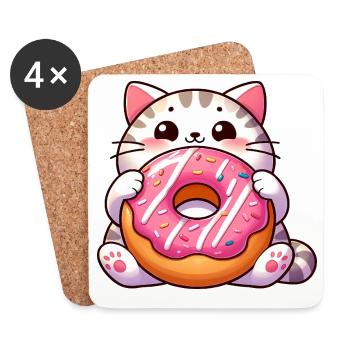 Chat mignon avec dessert beignet dent sucrée - Dessous de verre (lot de 4) - blanc - Devant