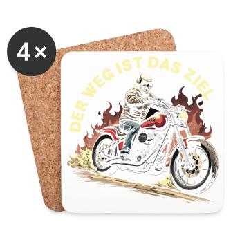 Totenkopf auf Motorrad mit Flammen - Untersetzer (4er-Set) - Weiß - Vorne