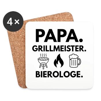 Papa. Maître du gril. Biérologue. - Dessous de verre (lot de 4) - blanc - Devant