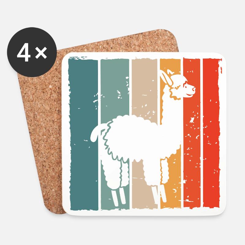 Llama Retro Stripe Print - Coasters (set of 4) - white