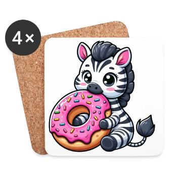 Mignon zèbre beignet dessin animé friandises amusantes - Dessous de verre (lot de 4) - blanc - Devant
