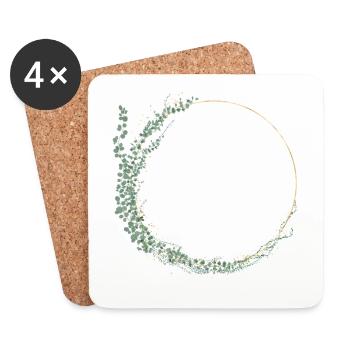 Couronne d’eucalyptus, personnalisable - Dessous de verre (lot de 4) - blanc - Devant