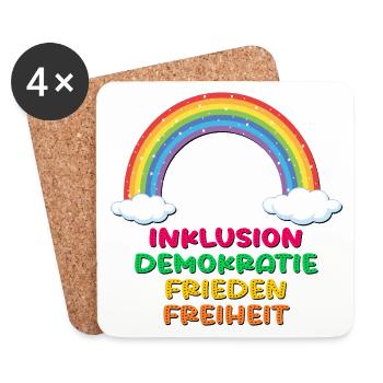 INKLUSION REGENBOGEN FRIEDEN DEMOKRATIE - Untersetzer (4er-Set) - Weiß - Vorne