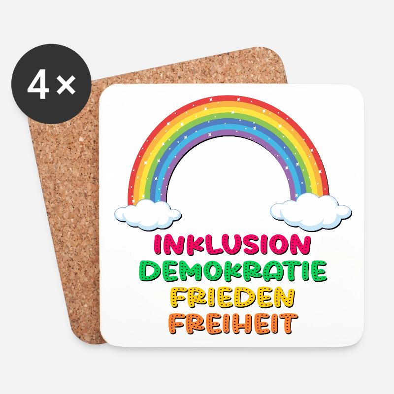INKLUSION REGENBOGEN FRIEDEN DEMOKRATIE - Untersetzer (4er-Set) - Weiß