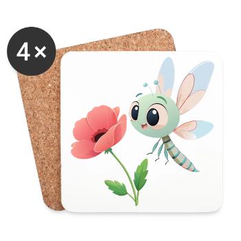 Bébé libellule colorée proche d'une fleur (v02) - Dessous de verre (lot de 4) - blanc - Devant
