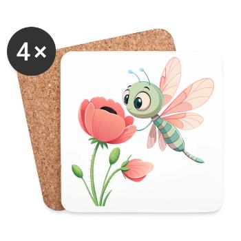 Baby Colorful Dragonfly Near a Flower (v03) - Coasters (set of 4) - white - Front