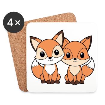 Deux petits renards amis complices - Dessous de verre (lot de 4) - blanc - Devant