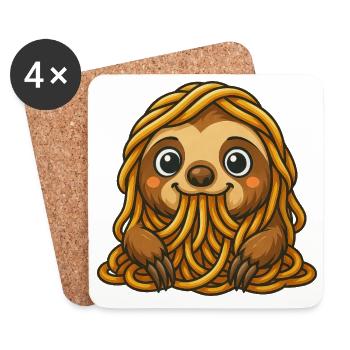 Drôle de paresseux spaghetti pâtes renverser de la nourriture - Dessous de verre (lot de 4) - blanc - Devant