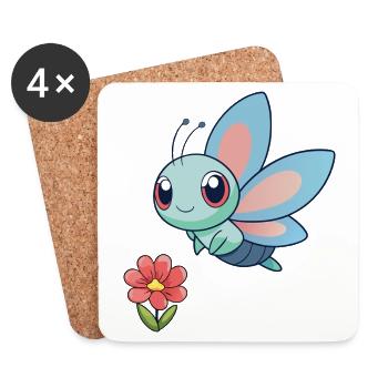 Bébé libellule colorée proche d'une fleur - Dessous de verre (lot de 4) - blanc - Devant
