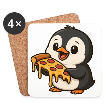 Mignon pingouin dessin animé pizza amateur de pizza drôle - Dessous de verre (lot de 4) - blanc - Devant