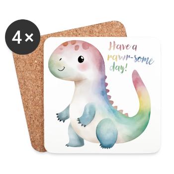Cute Rainbow Dino – Have a Rawr-some Day! - Coasters (set of 4) - white - Front