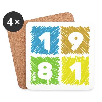 44. Geburtstag Farbige Patches since 07/1981 - Untersetzer (4er-Set) - Weiß - Vorne