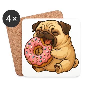 Süßer Mops mit Donut Cartoon Lustig Fressen - Untersetzer (4er-Set) - Weiß - Vorne