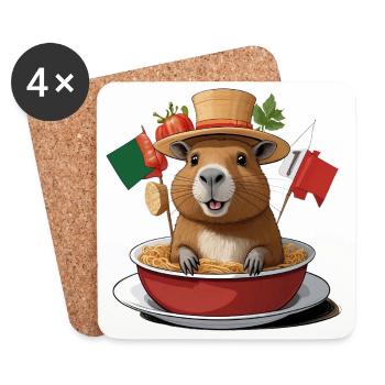Capybara charmant dans des nouilles festives - Dessous de verre (lot de 4) - blanc - Devant