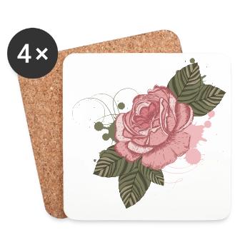 Nostalgische Vintage-Rose mit Graffiti-Elementen - Untersetzer (4er-Set) - Weiß - Vorne