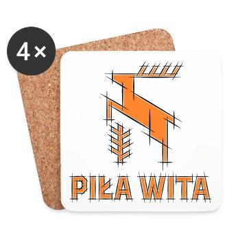 La ville de Piła est la bienvenue. Logo de cerf de dessin animé - Dessous de verre (lot de 4) - blanc - Devant