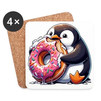 pingouin mignon beignet amateur de dessin animé manger - Dessous de verre (lot de 4) - blanc - Devant