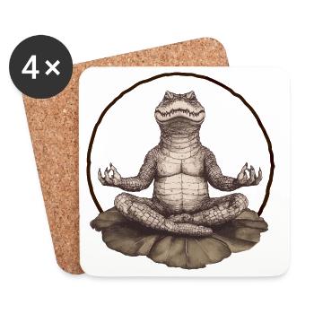 Crocodile méditant – Zen sur la fleur de lotus - Dessous de verre (lot de 4) - blanc - Devant
