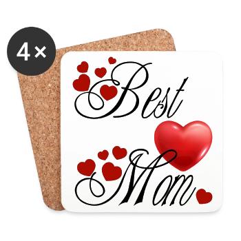 Beste Mama, Kalligraphie mit roten Herzen - Untersetzer (4er-Set) - Weiß - Vorne
