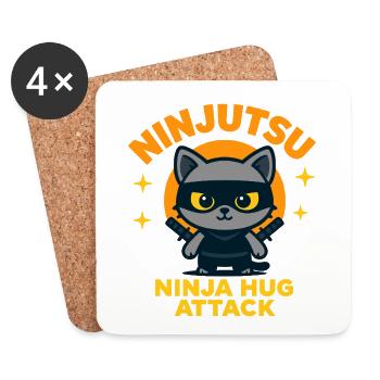 Attaque du Chat Ninja - Dessous de verre (lot de 4) - blanc - Devant