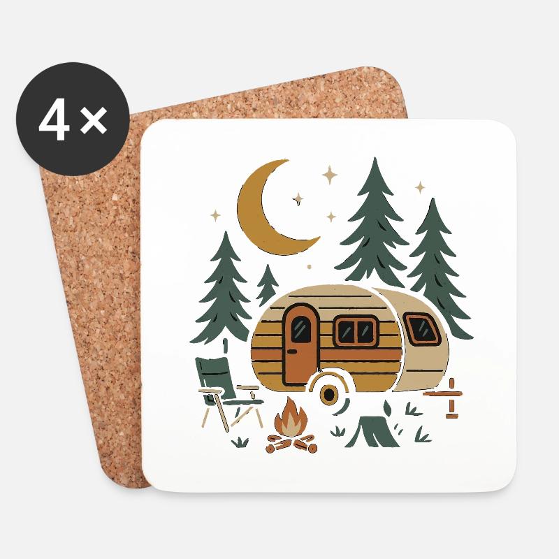 Nächtliches Camping-Szenen-Design - Untersetzer (4er-Set) - Weiß