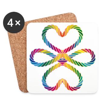 Bunte Kordelherzen- Symbol - Liebe & Verbundenheit - Untersetzer (4er-Set) - Weiß - Vorne