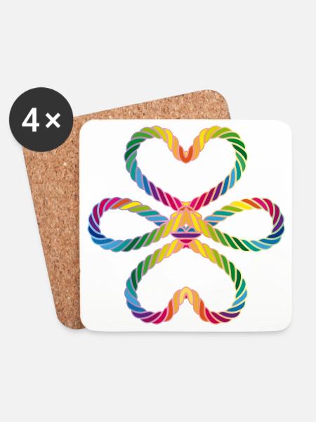 Símbolo de corazón de cordón colorido - Amor y conexión - Posavasos (juego de 4) - blanco