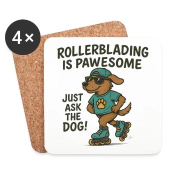 Rollerblading is pawesom dog - Coasters (set of 4) - white - Front