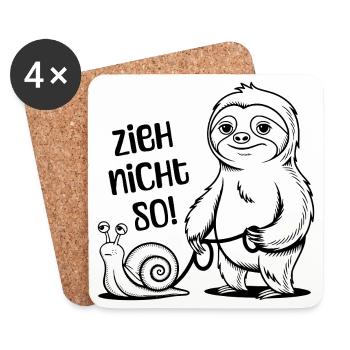 Zieh nicht so - Schnecke und Faultier - Untersetzer (4er-Set) - Weiß - Vorne