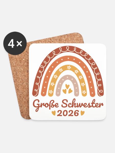 Große Schwester 2026 Regenbogen - Untersetzer (4er-Set) - Weiß