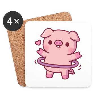 Cochon mignon avec cerceau - Dessous de verre (lot de 4) - blanc - Devant