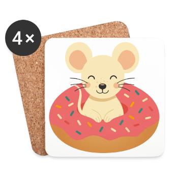 Lachende Maus im Donut – Süßes Gute-Laune-Motiv - Untersetzer (4er-Set) - Weiß - Vorne