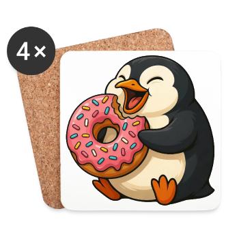 Mignon pingouin Donut Lover Dessin animé Grignotage - Dessous de verre (lot de 4) - blanc - Devant