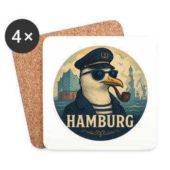 Captain Möwe – Hamburg Style - Untersetzer (4er-Set) - Weiß - Vorne