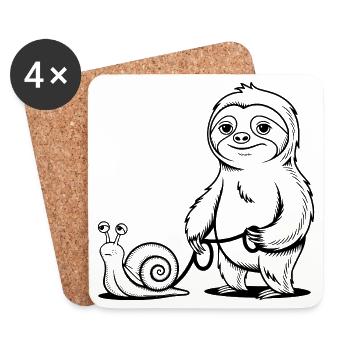Sloth and Snail - Going for a Walk - Coasters (set of 4) - white - Front