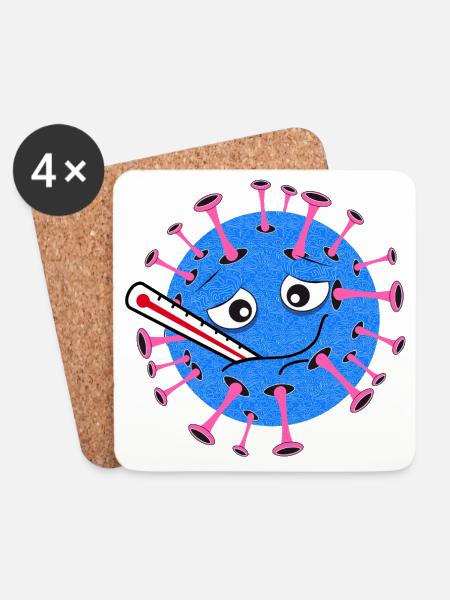 Virus enfermo - Dibujos animados con termómetro clínico - Posavasos (juego de 4) - blanco