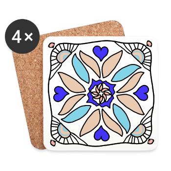 Mandala Cercle de Fleurs en Beige Bleu - Dessous de verre (lot de 4) - blanc - Devant