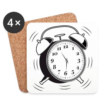 Klingelnder Wecker – Zeitmotiv mit Retro-Charme - Untersetzer (4er-Set) - Weiß - Vorne