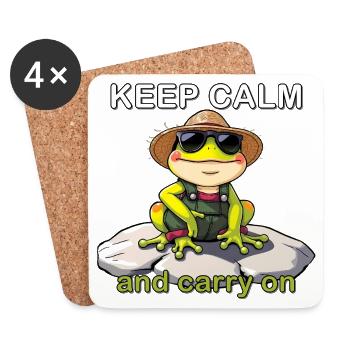Drôle de grenouille avec des lunettes de soleil et un chapeau de paille - Dessous de verre (lot de 4) - blanc - Devant
