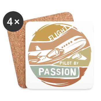 Logo d’avion vintage - Emblème du pilote par la passion - Dessous de verre (lot de 4) - blanc - Devant