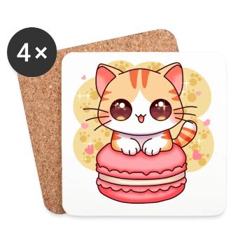 chibi cat - Dessous de verre (lot de 4) - blanc - Devant