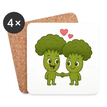 Cute broccoli with hearts - Coasters (set of 4) - white - Front