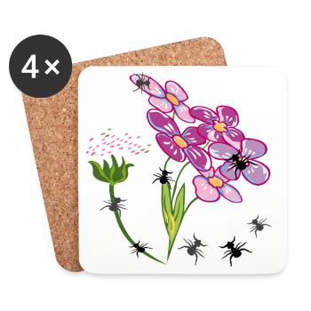 Blumen mit Ameisen Insekten - Untersetzer (4er-Set) - Weiß - Vorne
