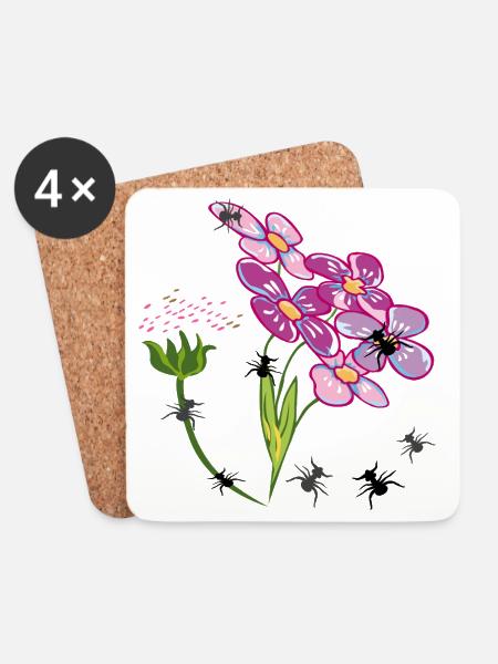 Blumen mit Ameisen Insekten - Untersetzer (4er-Set) - Weiß