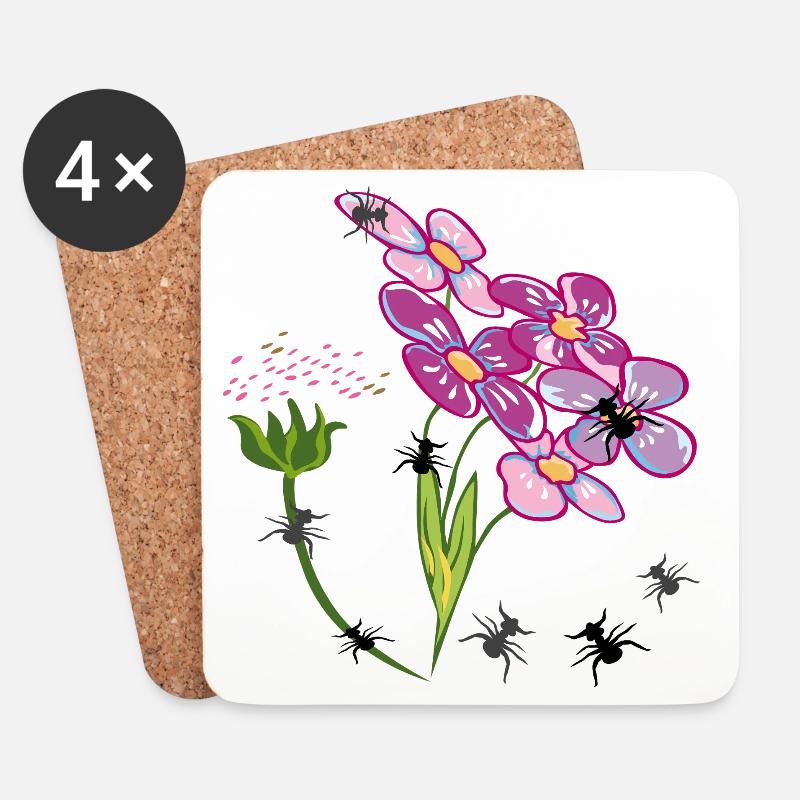 Blumen mit Ameisen Insekten - Untersetzer (4er-Set) - Weiß