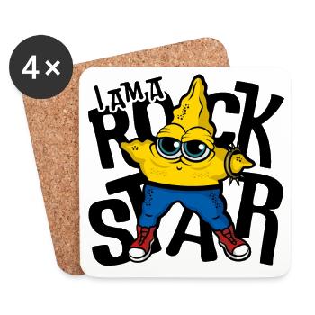 Je suis une rock star - Yellow Star Cartoon - Dessous de verre (lot de 4) - blanc - Devant